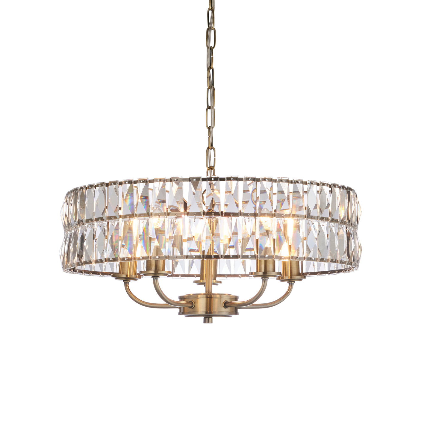 Lacona Cliffcrest 5Lt Indoor Pendant Light In Antique Brass Plate & Clear Crystal Glass Finish - Lacona Home 