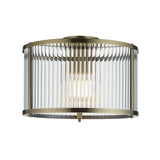 Lacona Ridgemont 1Lt Indoor Flush Light In Antique Brass Plate & Clear Ribbed Glass Finish - Lacona Home 