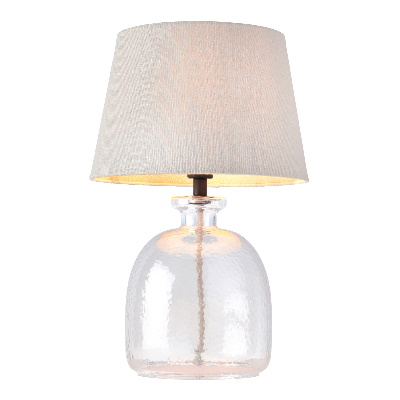 Lacona Lyre Pixie 1Lt Indoor Table Lamp In Clear Textured Glass & Grey Linen Mix Fabric Finish - Lacona Home 