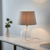 Lacona Lyre Pixie 1Lt Indoor Table Lamp In Clear Textured Glass & Grey Linen Mix Fabric Finish - Lacona Home 