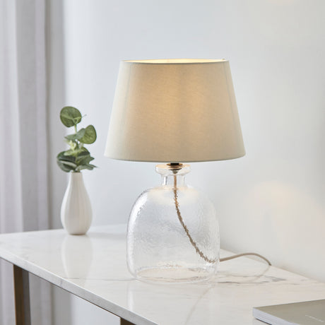 Lacona Lyre Pixie 1Lt Indoor Table Lamp In Clear Textured Glass & Ivory Linen Mix Fabric Finish - Lacona Home 