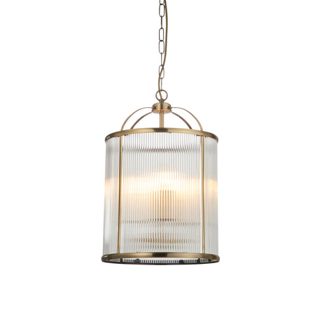 Lacona Westminster Fluted 4Lt Indoor Pendant Light In Antique Brass Plate & Clear Ribbed Glass Finish - Lacona Home 