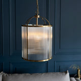 Lacona Westminster Fluted 4Lt Indoor Pendant Light In Antique Brass Plate & Clear Ribbed Glass Finish - Lacona Home 