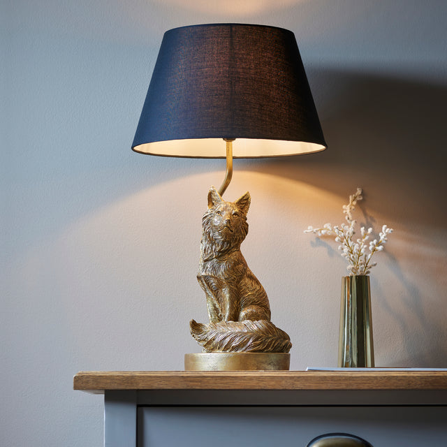 Lacona Vulpine 1Lt Indoor Table Lamp In Vintage Gold Paint & Black Fabric Finish - Lacona Home 