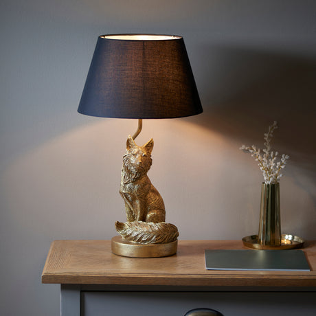 Lacona Vulpine 1Lt Indoor Table Lamp In Vintage Gold Paint & Black Fabric Finish - Lacona Home 