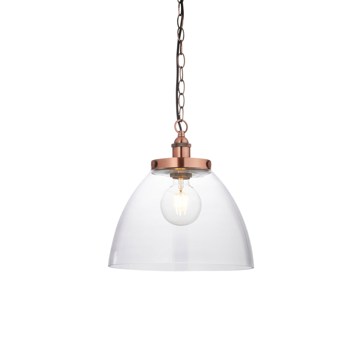 Lacona Hanley Majestic 1Lt Indoor Pendant Light In Aged Copper Plate & Clear Glass Finish - Lacona Home 