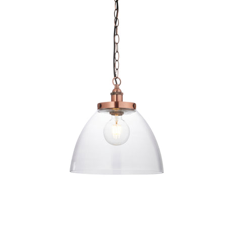 Lacona Hanley Majestic 1Lt Indoor Pendant Light In Aged Copper Plate & Clear Glass Finish - Lacona Home 