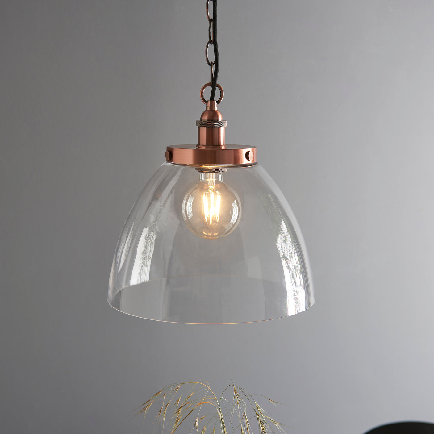 Lacona Hanley Majestic 1Lt Indoor Pendant Light In Aged Copper Plate & Clear Glass Finish - Lacona Home 