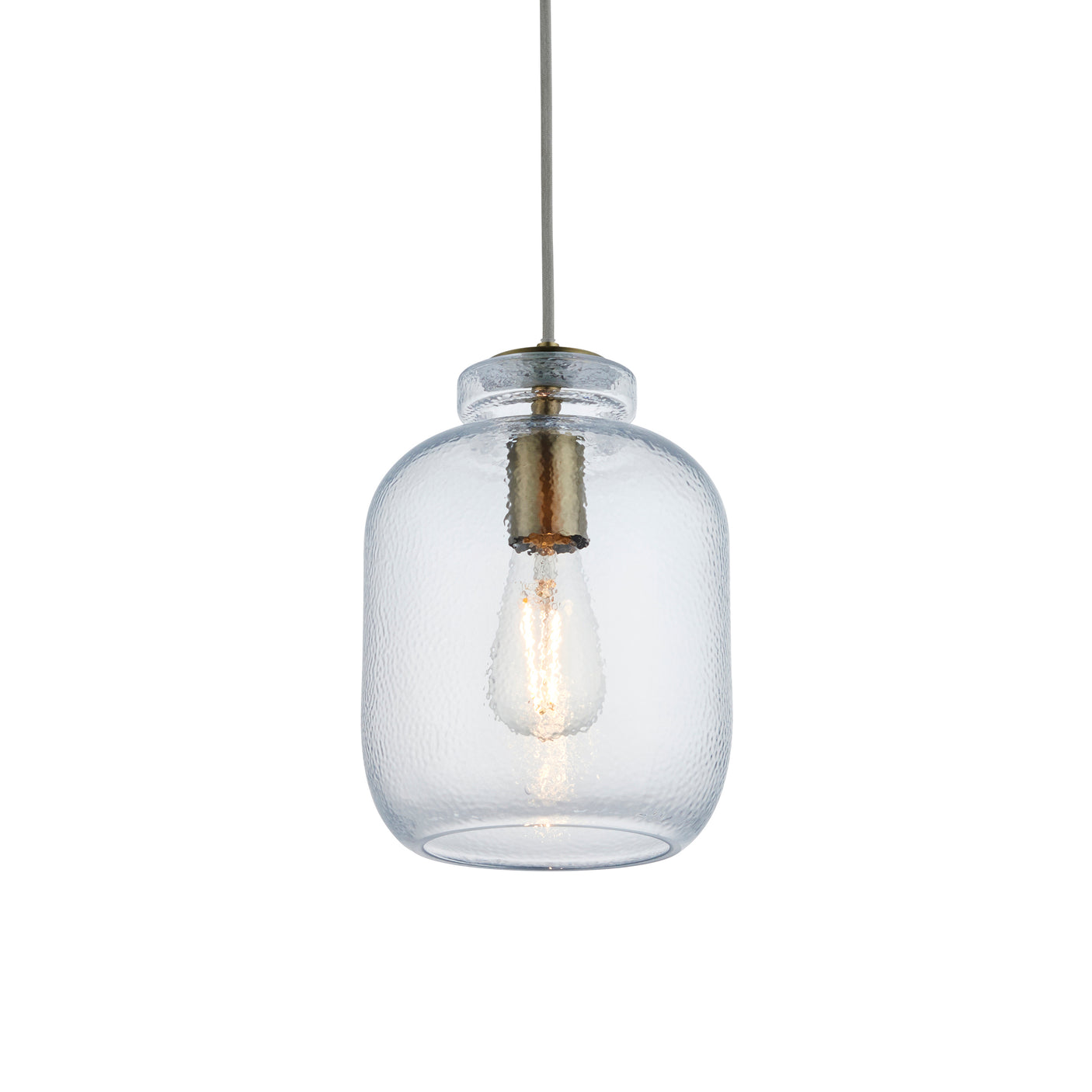 Lacona Lyric 1Lt Indoor Pendant Light In Clear Textured Glass & Antique Brass Plate Finish - Lacona Home 