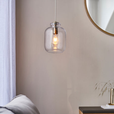 Lacona Lyric 1Lt Indoor Pendant Light In Clear Textured Glass & Antique Brass Plate Finish - Lacona Home 