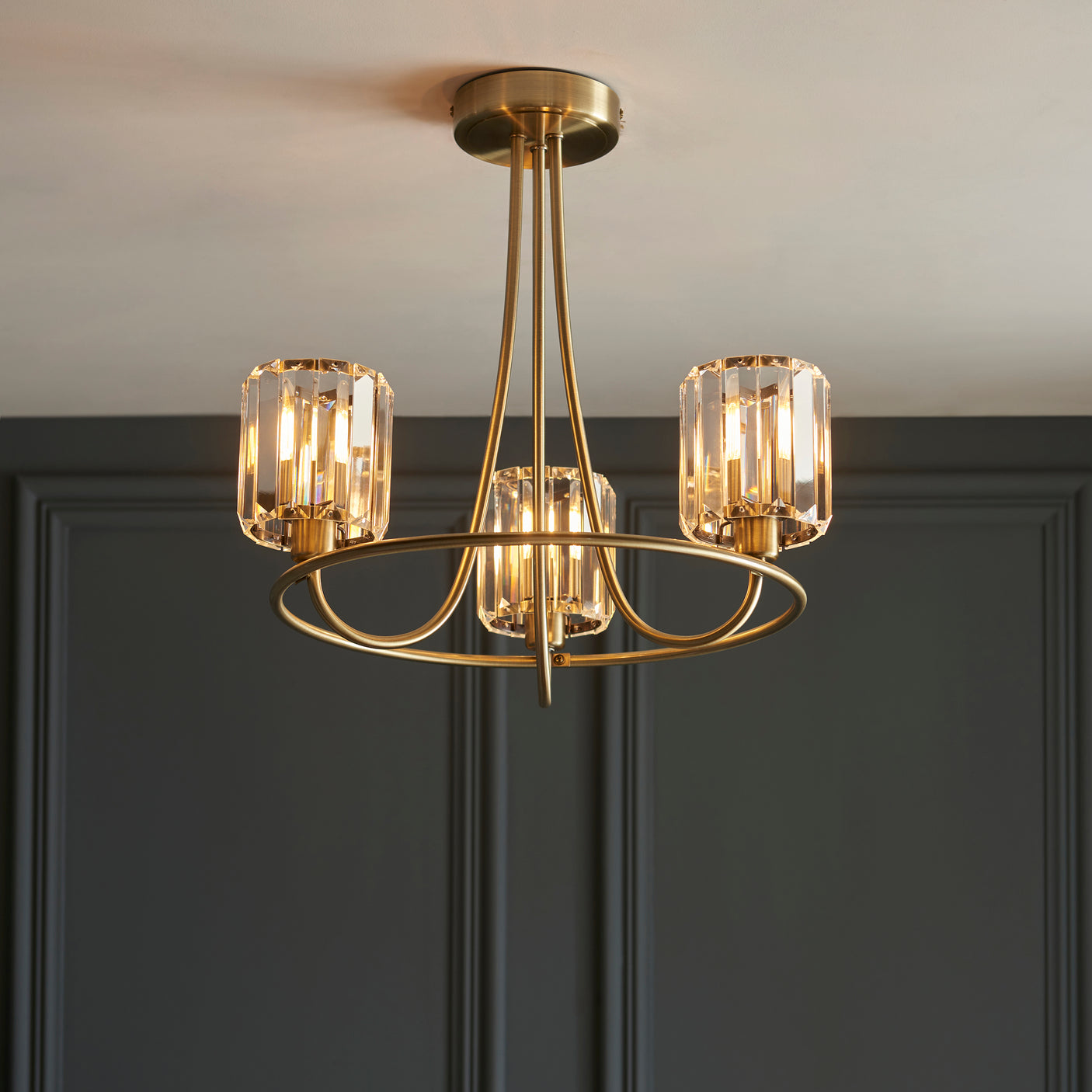 Lacona Bernadette 3Lt Indoor Semi Flush Light In Antique Brass Plate & Clear Glass Finish - Lacona Home 