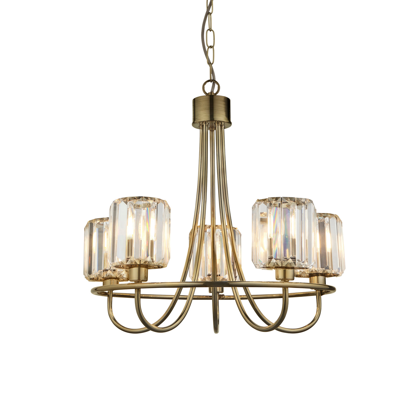 Lacona Bernadette 5Lt Indoor Pendant Light In Antique Brass Plate & Clear Glass Finish - Lacona Home 