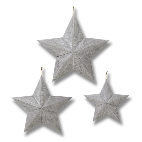 Set of Three Grey Wooden Stars - Lacona Home 