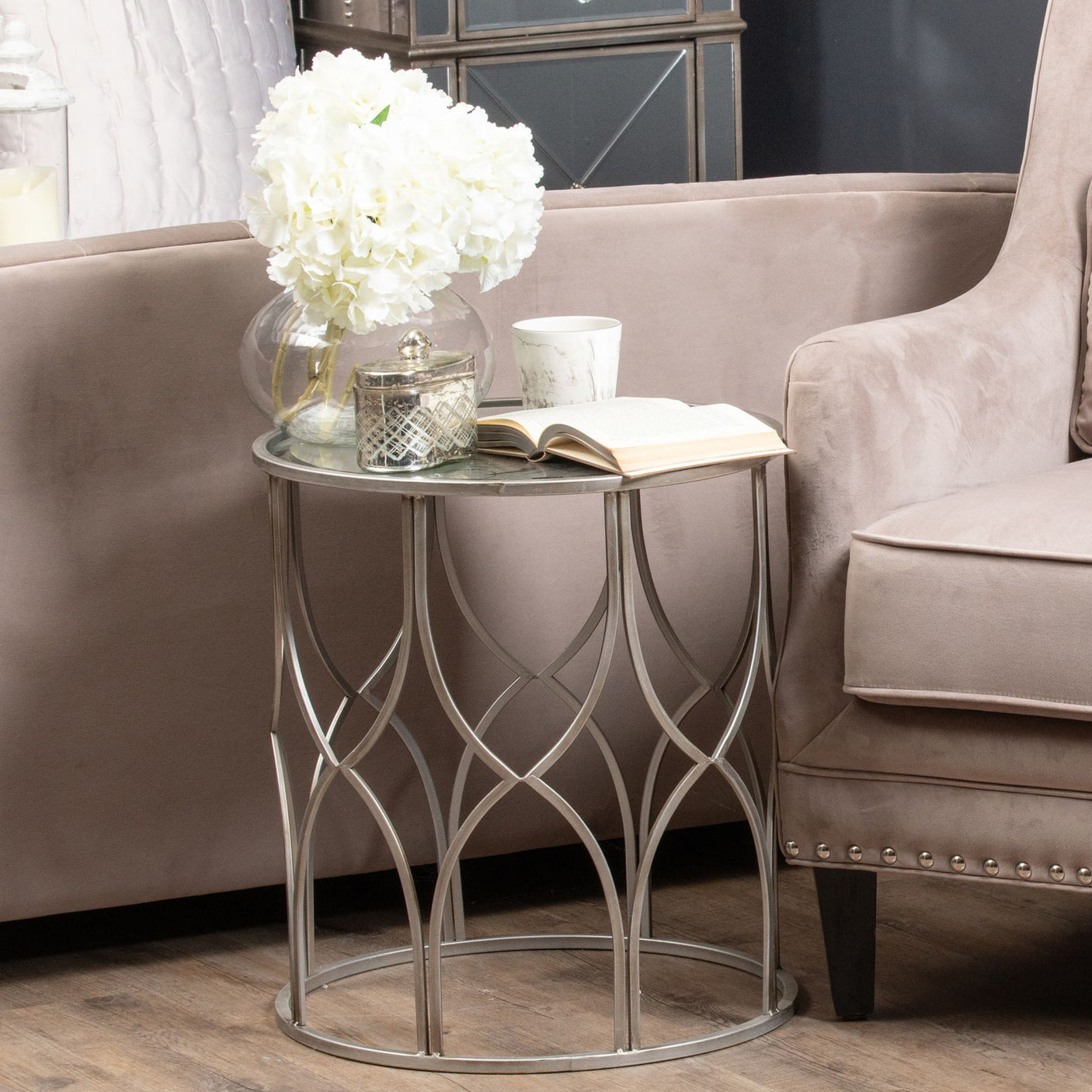 Set of Two Lattice Detail Silver Side Table - Lacona Home 