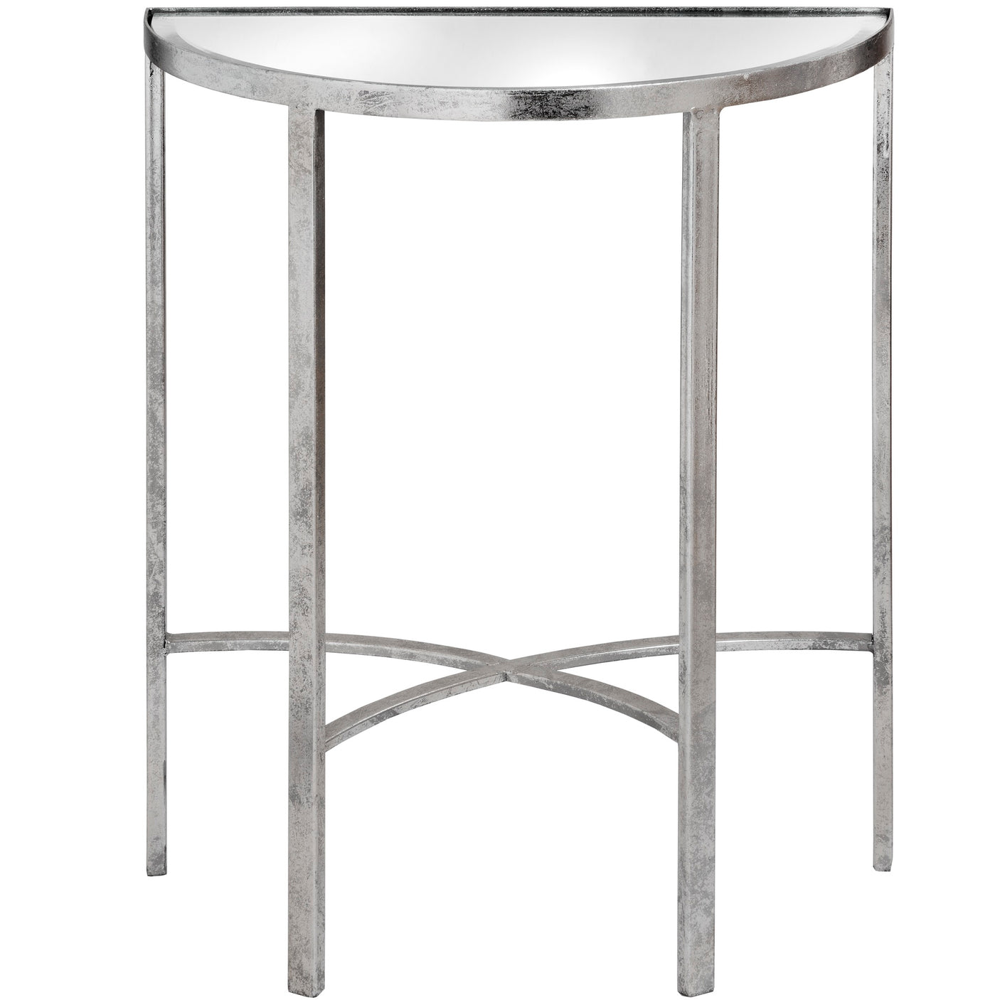 Mirrored Silver Half Moon Table With Cross Detail - Lacona Home 