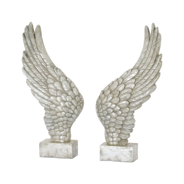 Large Freestanding Antique Silver Angel Wings Ornament - Lacona Home 