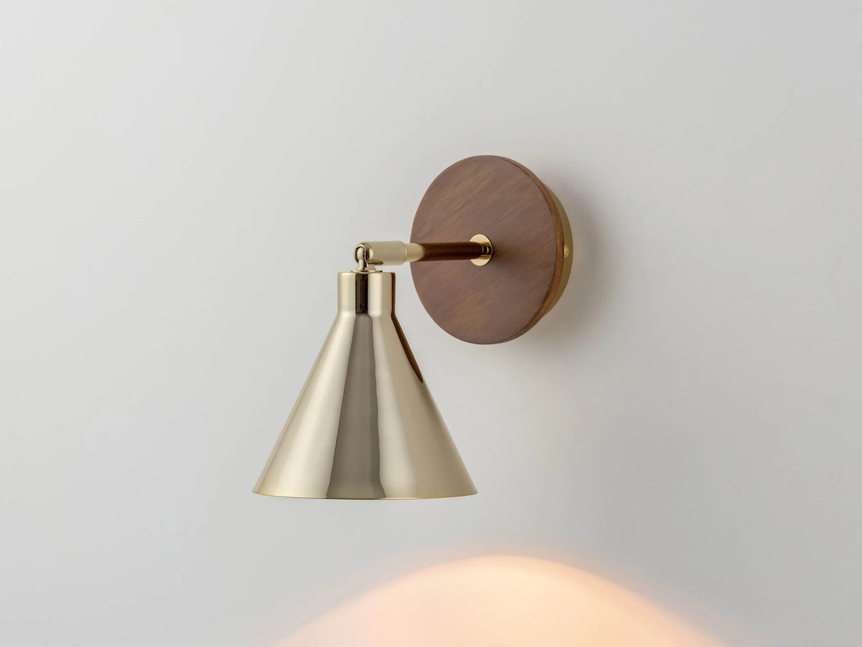 houseof. Cone Wall Light in Brass/Wood