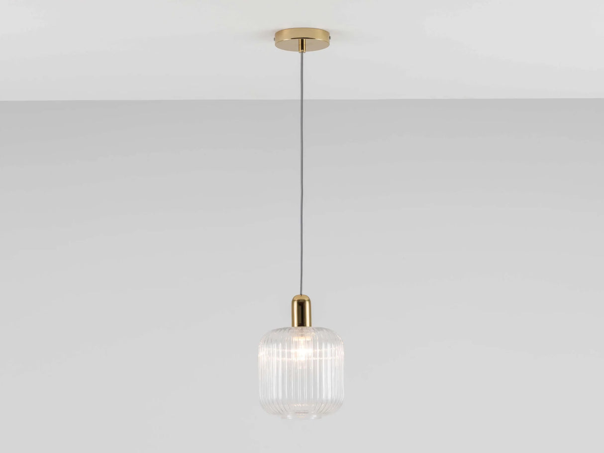 houseof. Ribbed Clear Glass Shade Pendant in Brass & Clear