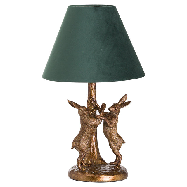 Antique Gold Marching Hares Lamp With Green Velvet Shade - Lacona Home 