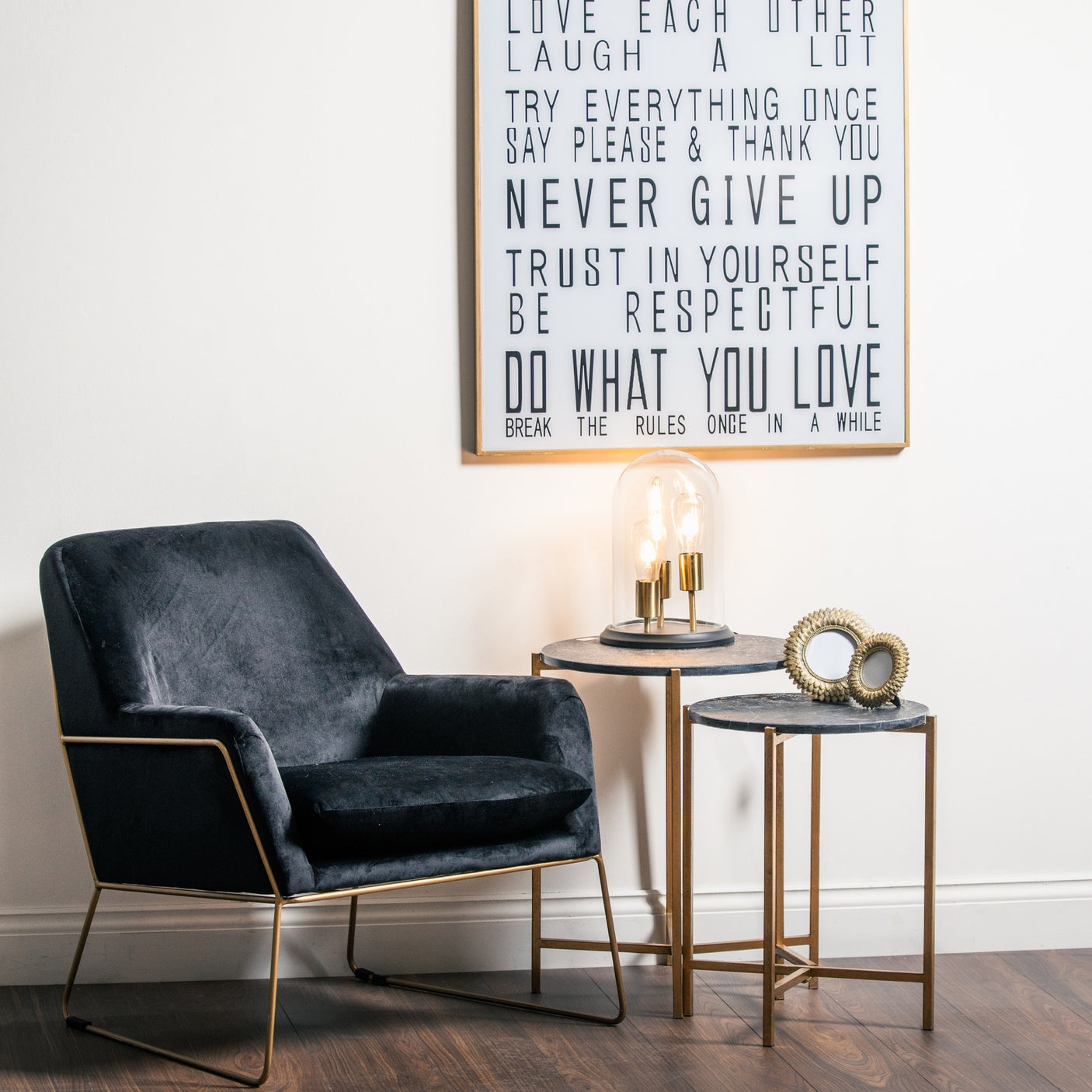 Set of Two Gold And Black Marble Tables - Lacona Home 