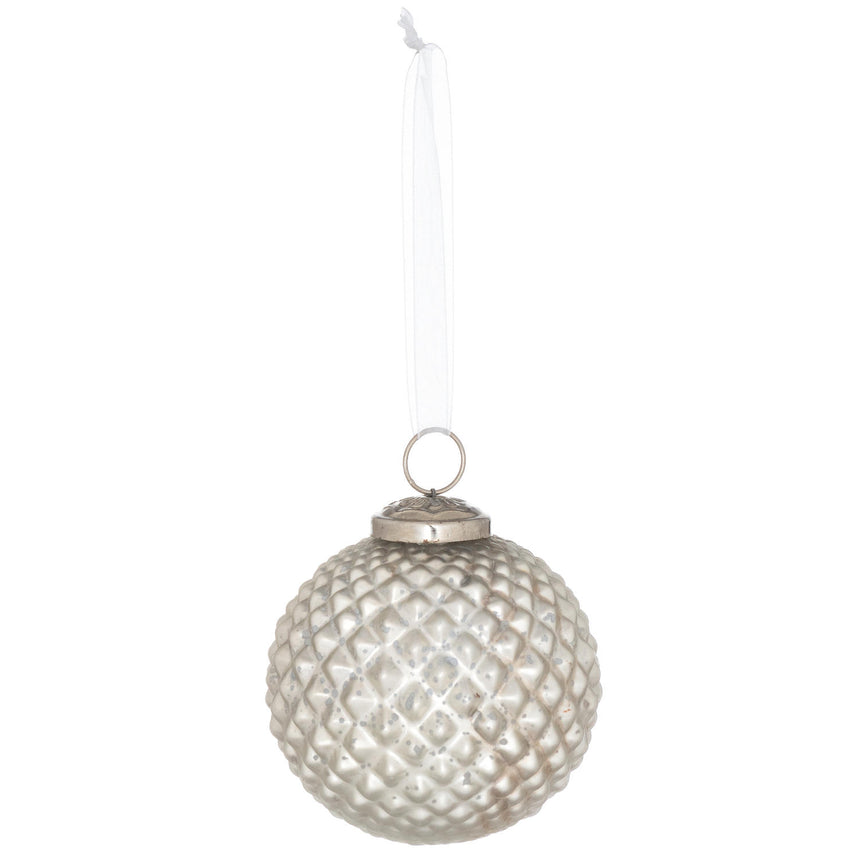 Metallic Silver Honey Comb Set of 4 Large Baubles - Lacona Home 