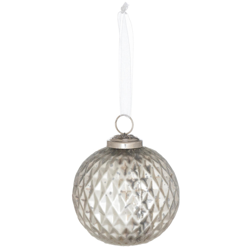 Metallic Silver Diamond Pressed Set of 4 Large Baubles - Lacona Home 