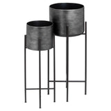 Set of Two Grey Metallic Planters On Stand - Lacona Home 