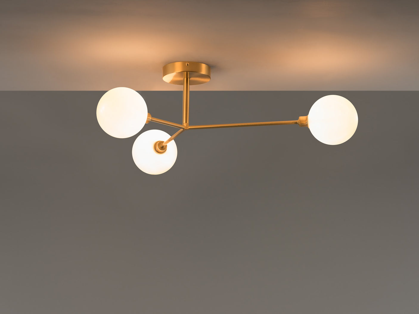 houseof. 3 Light Flush Ceiling Light in Brushed Brass