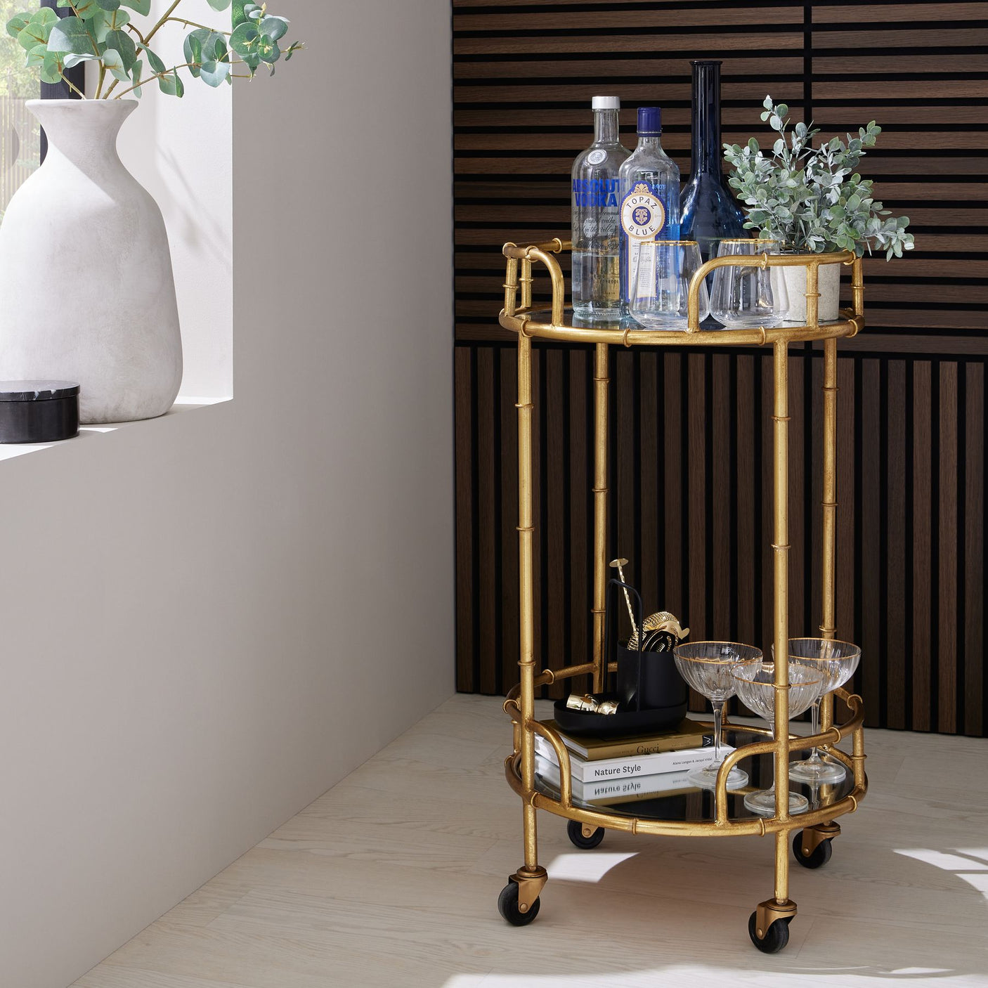 Gold Round Drinks Trolley - Lacona Home 