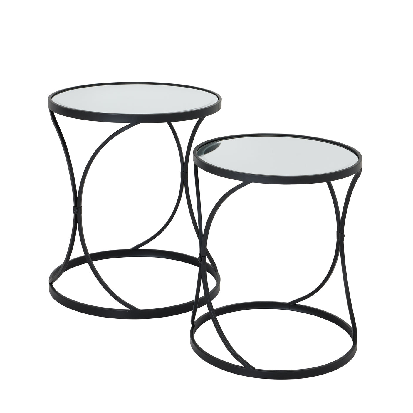 Concaved Set of Two Black Mirrored Side Tables - Lacona Home 