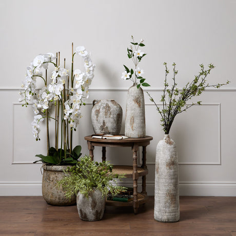 Large White Orchid In Antique Stone Pot - Lacona Home 