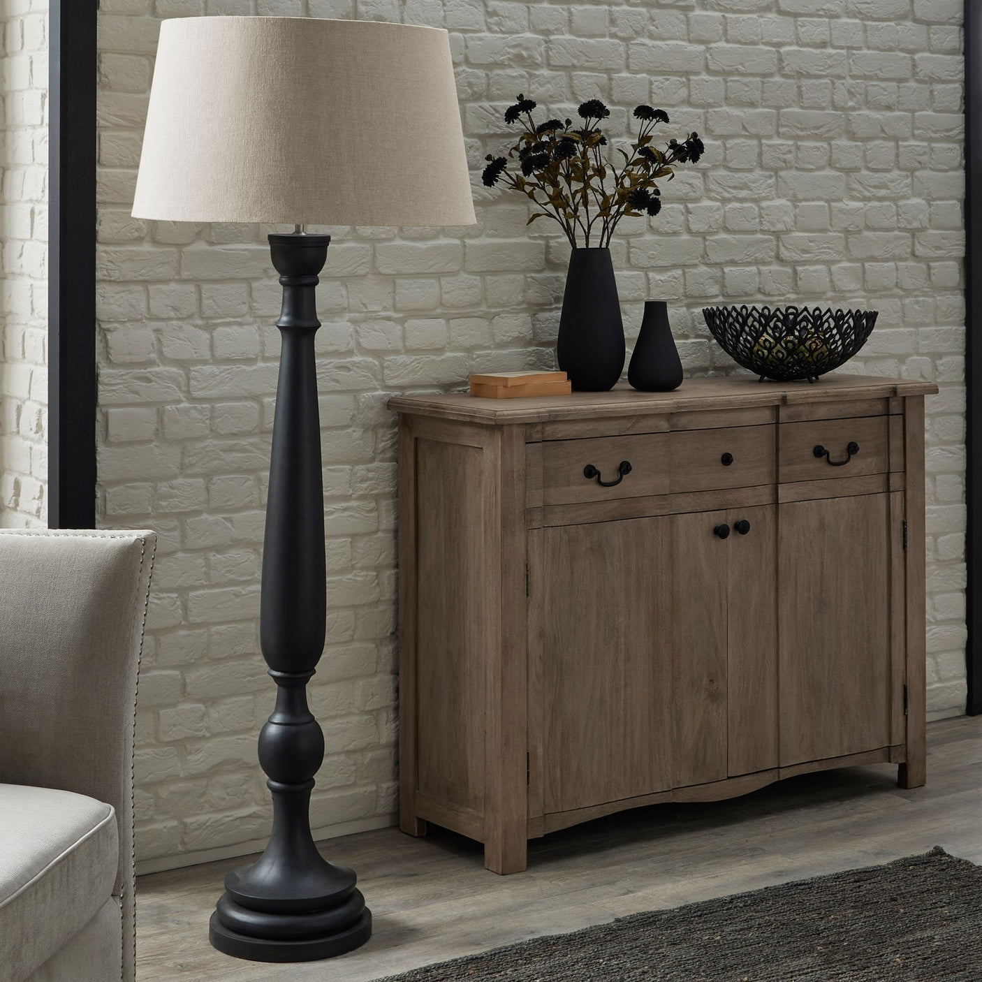 Delaney Grey Droplet Floor Lamp with Linen Shade - Lacona Home 