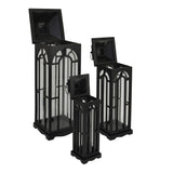 Set of Three Black Wooden Lanterns With Archway Design - Lacona Home 