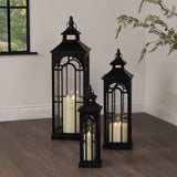 Set of Three Black Wooden Lanterns With Archway Design - Lacona Home 