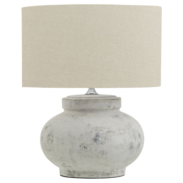 Darcy Antique White Squat Table Lamp With Linen Shade - Lacona Home 