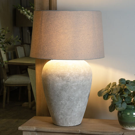 Athena Aged Stone Tall Table Lamp With Linen Shade - Lacona Home 