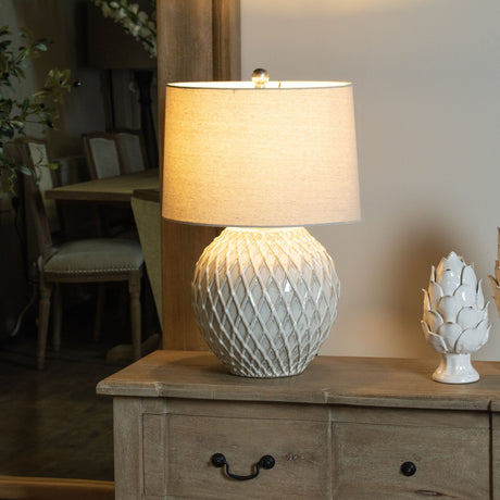 Lattice Ceramic Table Lamp With Linen Shade - Lacona Home 