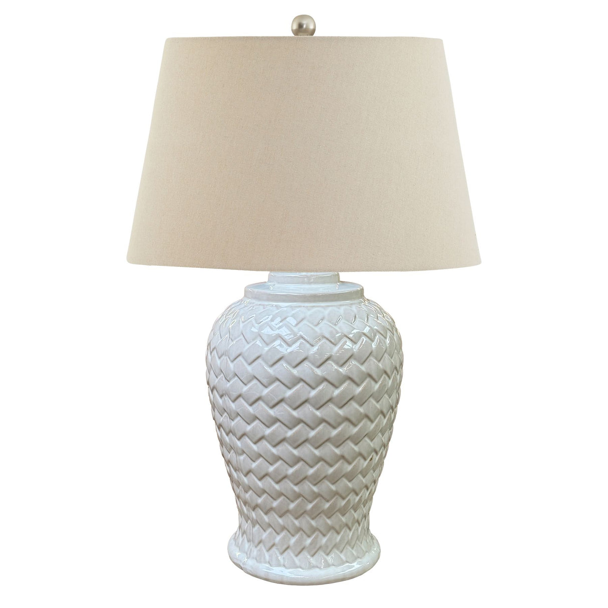 Woven Ceramic Table Lamp With Linen Shade - Lacona Home 