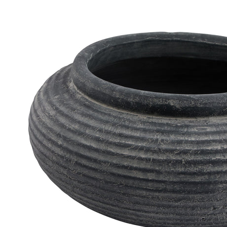 Amalfi Grey Round Ribbed Planter - Lacona Home 