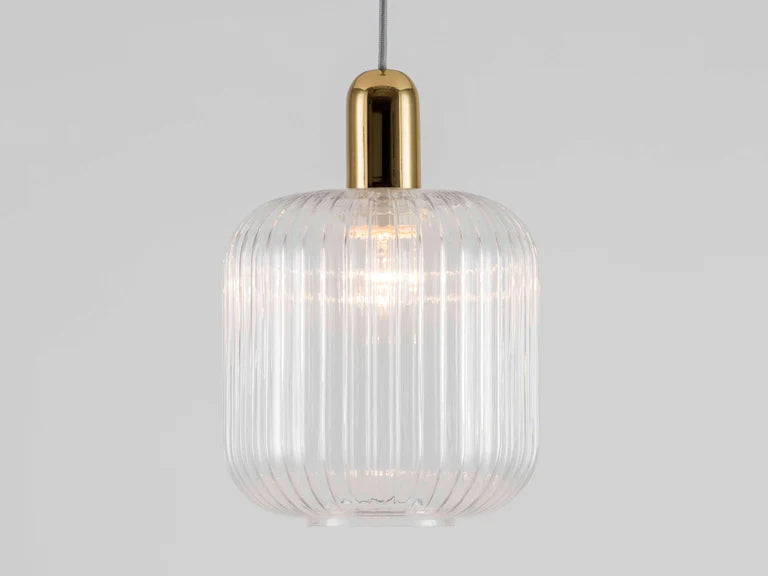 houseof. Ribbed Clear Glass Shade Pendant in Brass & Clear