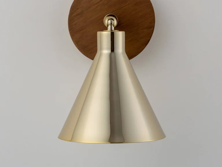 houseof. Cone Wall Light in Brass/Wood