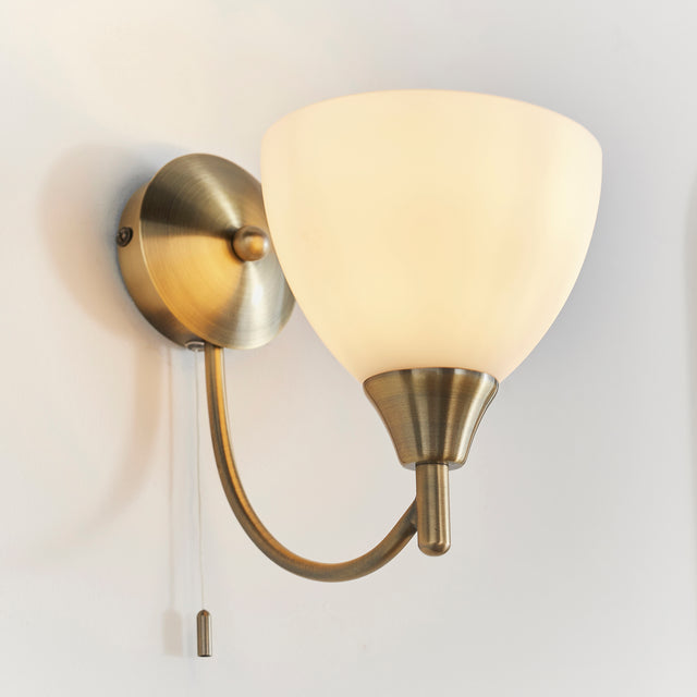 Lacona Stratford Alt Indoor Wall Light In Antique Brass Plate & Opal Glass Finish - Lacona Home 