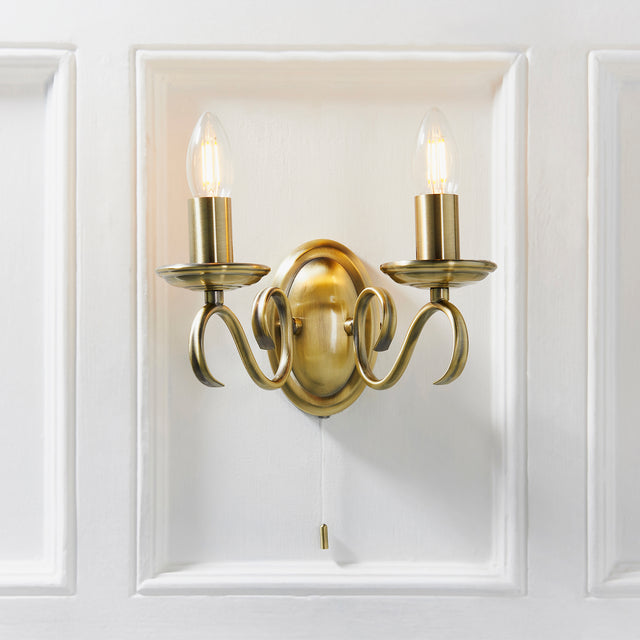 Lacona Clarissa 2Lt Indoor Wall Light In Antique Brass Plate Finish - Lacona Home 