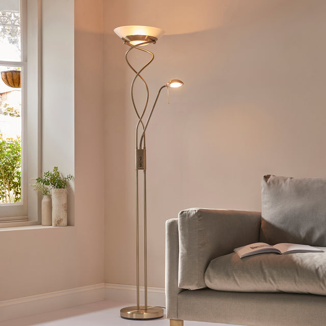 Lacona Riviera 2Lt Indoor Floor Lamp In Antique Brass Plate & Frosted Glass Finish - Lacona Home 