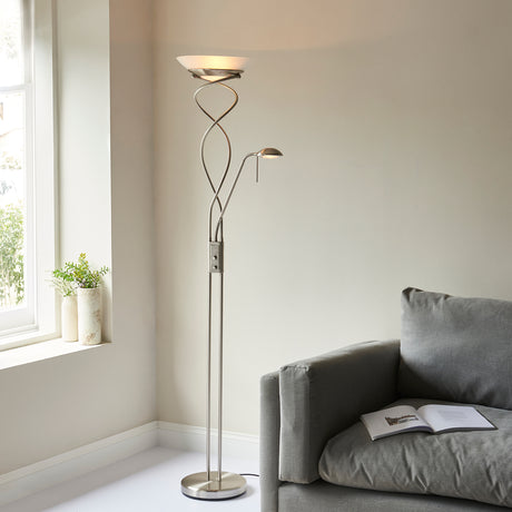 Lacona Riviera 2Lt Indoor Floor Lamp In Satin Chrome Plate & Frosted Glass Finish - Lacona Home 