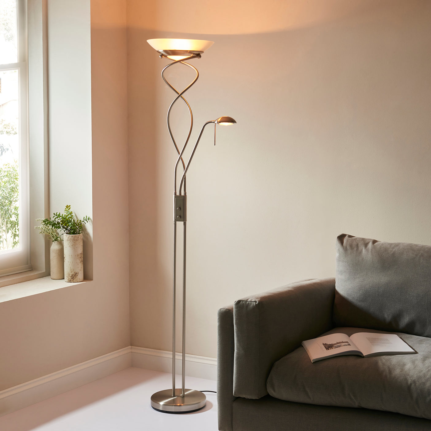 Lacona Riviera 2Lt Indoor Floor Lamp In Satin Chrome Plate & Frosted Glass Finish - Lacona Home 