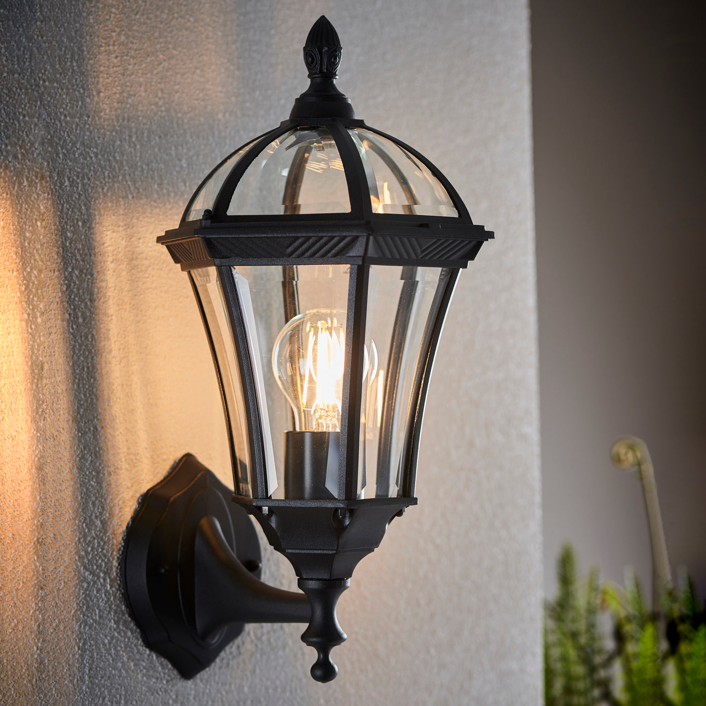 Lacona Heathcliff 1Lt Outdoor Wall Light In Textured Black & Clear Glass Finish - Lacona Home 