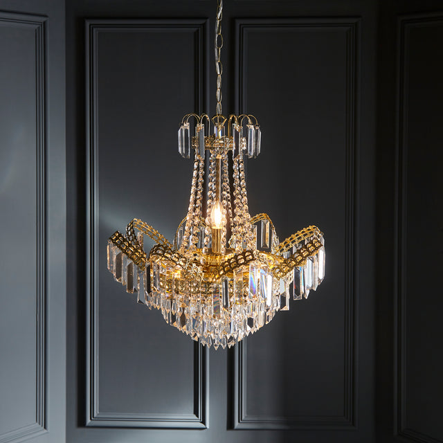 Lacona Crescendo 9Lt Indoor Pendant Light In Clear Glass & Gold Effect Plate Finish - Lacona Home 