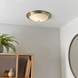 Lacona Titan 2Lt Indoor Flush Light In Antique Brass Plate & Frosted Glass Finish - Lacona Home 