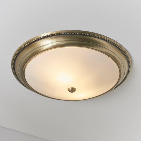 Lacona Titan 2Lt Indoor Flush Light In Antique Brass Plate & Frosted Glass Finish - Lacona Home 